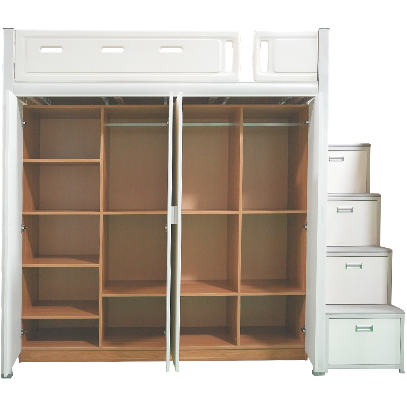 School Dormitory Loft Bunk Bed with Wardrobe