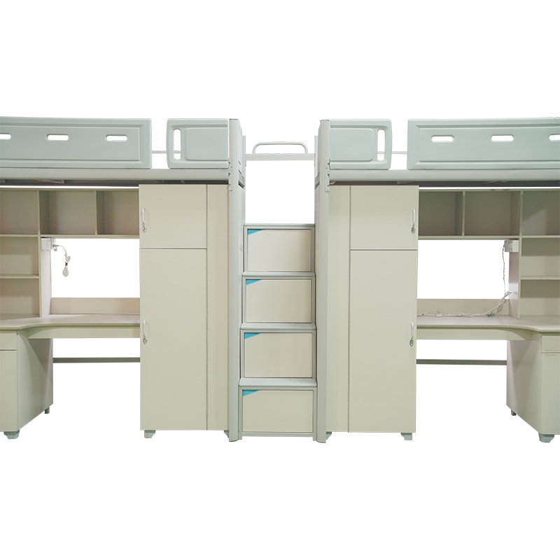 School Dormitory Wood Loft Bunk Bed with Desk Bookshelf