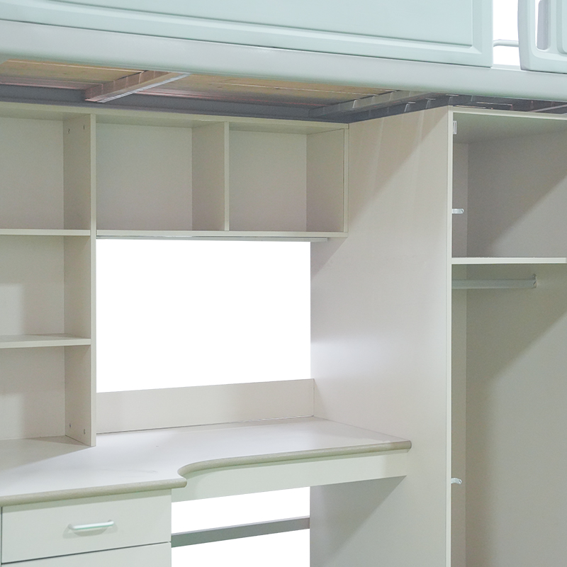 School Dormitory Wood Loft Bunk Bed with Desk Bookshelf